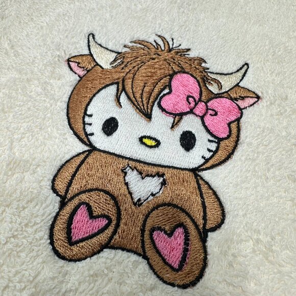 Hello Kitty Highland Cow Towels Embroidered Hand Towel Set Pink Beige Bathroom - Picture 5 of 5